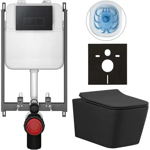 Záchody CERANO - Kompletný WC set Basic/Forte - čierna matná - WC tlačidlo Modulo/Čierna - na zamurovanie - 51x36 CER-8050BD86411