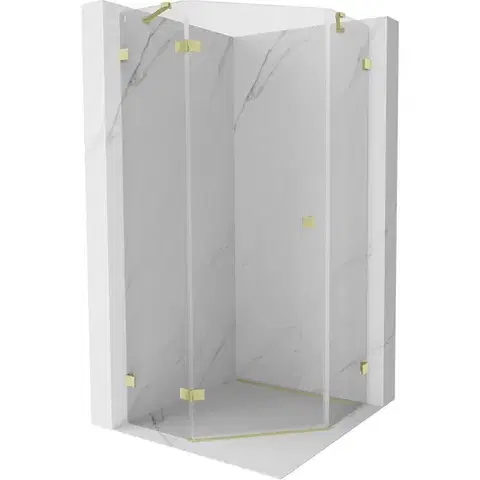 Sprchovacie kúty MEXEN/S - Lunar sprchovací kút päťboký krídlový ľavá 100 x 100, transparent, zlato kartáčovaná 831-100L-100P-55-00-L
