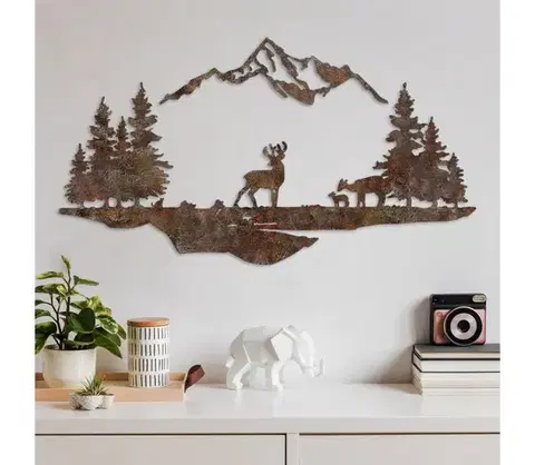 Obrazy  Nástenná dekorácia 2ks 70x38 cm jeleň kov/hnedá 891TNL3787