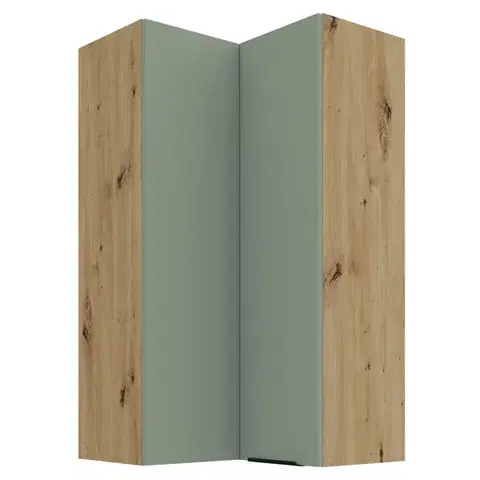 Kuchynské horné skrinky KONDELA Arsany 60x60 GN-108 2F horná rohová kuchynská skrinka aquamarine / dub artisan
