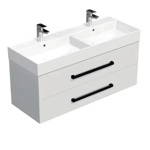 Kúpeľňový nábytok Kúpeľňová skrinka s čiernou úchytkou a umývadlom SAT Cube Way 120x53x46 cm biela lesk CUBE46C1202BISAT CUBE46C1202BISAT