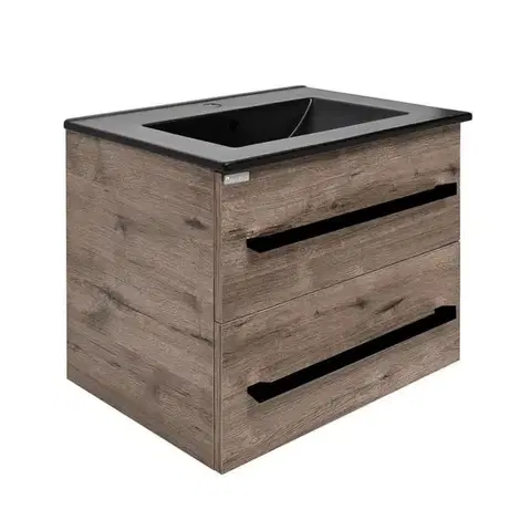 Kúpeľňový nábytok Kúpeľňová skrinka s čiernou úchytkou a umývadlom SAT Cube Way 60x53x46 cm dub Wellington mat CUBE46C602DWMODC CUBE46C602DWMODC