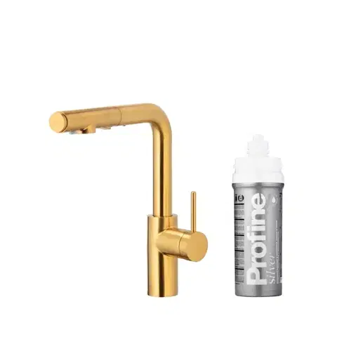Kuchynské drezy KFA KFA - Batéria drezová DUERO PURE BASIC výsuvná s filtráciou brúsené zlato 6623-114-31