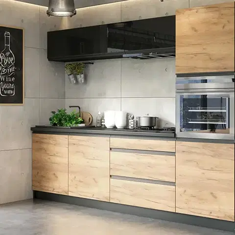 Modulový kuchynský nábytok Kuchynská linka Brick 260 čierna/craft