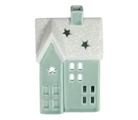 Vianočné dekorácie  - Porcelánový domček na sviečku 11,1 cm mintová 52000591