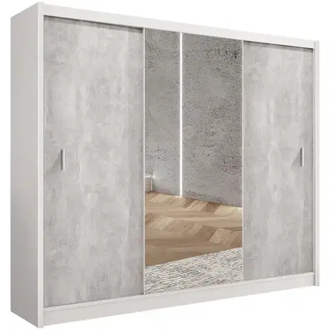 Šatníkové skrine Skriňa Stone 250 biela/betón