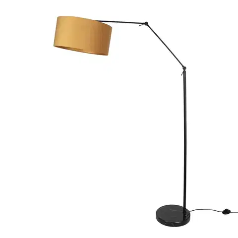 Stojace lampy Stojacia lampa čierna nastaviteľná so žltým tienidlom a zlatým interiérom 50cm - Editor