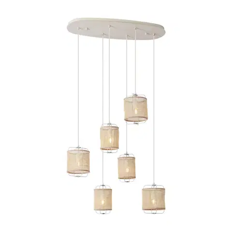 Závesné svietidlá Japandi závesná lampa béžová s látkovými tienidlami 6-svetiel - Yente