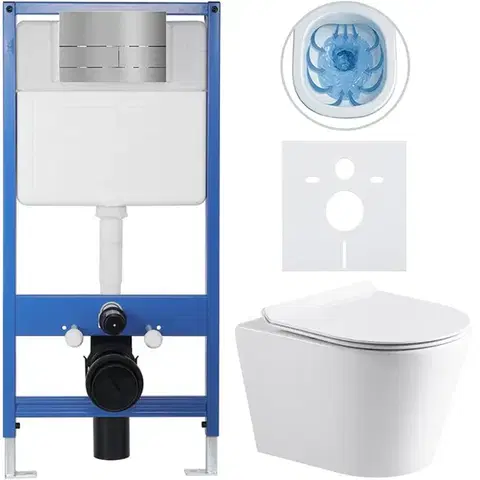 Záchody CERANO - Kompletný WC set Profi/Carlito - biela lesklá - WC tlačidlo Line/Nerez - predstenová inštalácia - 48,5x36,5 CER-8050BD84310