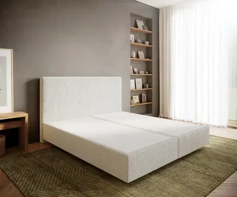 Postele Boxspring DELIFE Boxspring posteľ Dream-Well 180×200 cm bouclé krémovo biela