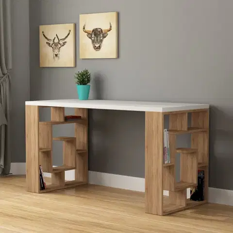 Písacie stoly Písací stôl Maze - White, Oak