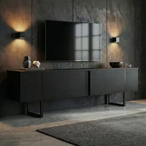 TV stolíky ROME TV stolík na nožičkách, čierne drevo/čierna