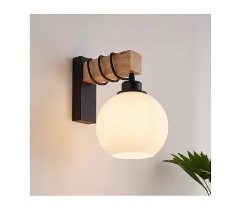 Svietidlá Brilagi - Nástenné svietidlo WOOD GLASS 1xE27/60W/230V borovica/čierna/biela EG44078+NSTK7432