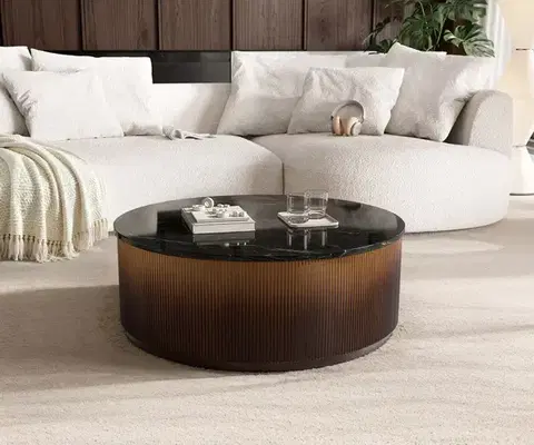 Konferenčné stolíky DELIFE Konferenčný stolík Fiorano 90×90 cm mramor čierna strieborná kov zlatá ombré