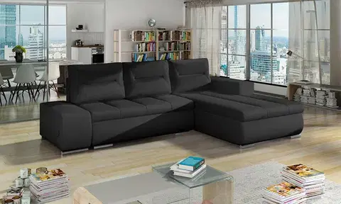 Sedacie súpravy NABBI Otelo P rohová sedačka s rozkladom a úložným priestorom čierna (Soft 11)