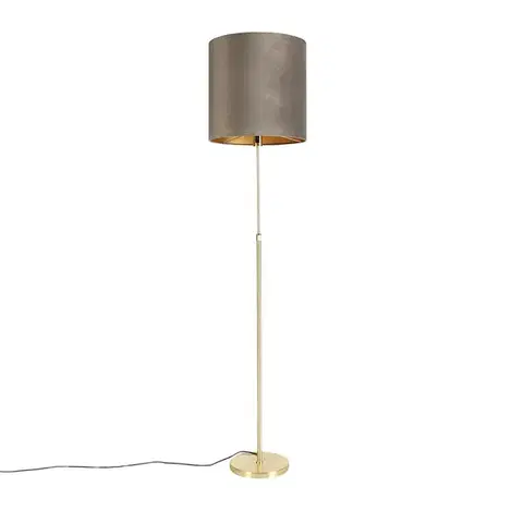 Stojace lampy Stojaca lampa zlatá/mosadzná s tienidlom z tmavosivej zamatovej látky 40/40 cm - Parte