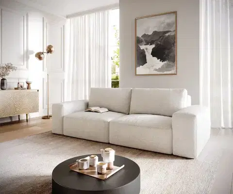 Veľké pohovky DELIFE Veľká pohovka Lanzo 230x95 cm bouclé bielo-béžová