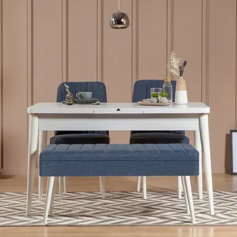 Jedálenské sety Jedálenský set s rozkladacím stolom a stoličkami (4 kusy) Vina 1048 - 3 - White, Dark Blue