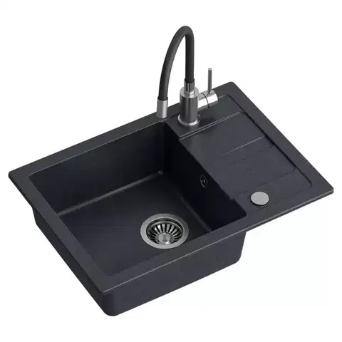 Granitové drezy Drez Ready-Smart čierna 62x44x17.5 + batéria w/e dávkovač