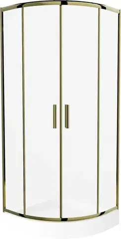 Vane MEXEN/S - Rio sprchovací kút štvrťkruh 80 x 80, transparent, zlato + vanička Rio vrátane výpuste 863-080-080-50-00-4710