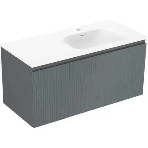Kúpeľňový nábytok MEXEN/S - Rivel kúpeľňová skrinka 100 cm s umývadlom Vela pravá, 1S, 1D, reliéf, grafit/biela mat 91A23-10047-3-BBFF66-W23P01