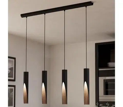 Svietidlá Eglo 901733 - LED Luster na lanku BARBOTTO 4xGU10/4,5W/230V 3000K čierna/hnedá 901733