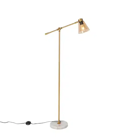 Stojace lampy Stojaca lampa v štýle Art Deco bronzová s mramorom a jantárovým sklom - Nina