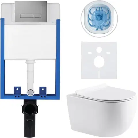Záchody CERANO - Kompletný podomietkový WC set Lite/Felci - biela lesklá - WC tlačidlo Slim, tmavo šedá - na zamurovanie - 52,5x36 CER-351617