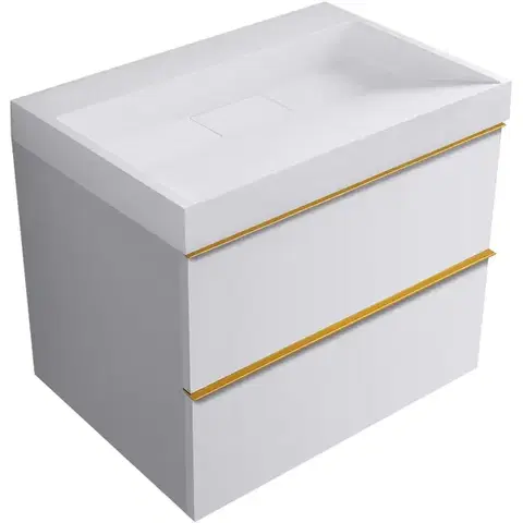 Kúpeľňový nábytok CERANO - Kúpeľňová skrinka Velora - biela matná, úchytka zlatá + umývadlo z lit. mramoru Vita - biela matná - 70x63x46,5 CER-8050BD84006