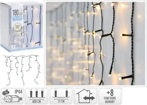 Vianočné osvetlenie Kinekus Svetlo vianočné cencúle 180 LED teplé biele, 6 m, s funkciami, vonkajšie/vnútorné