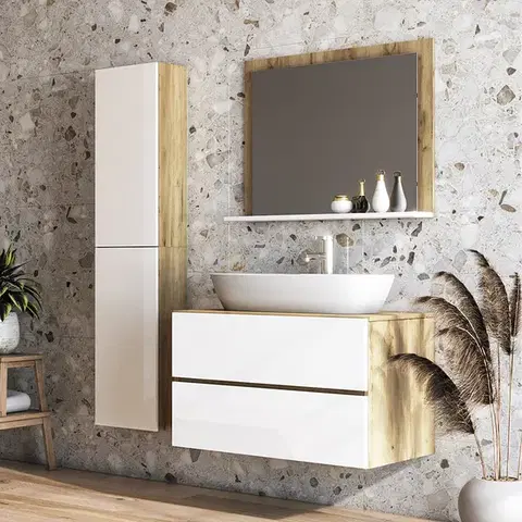 Kúpeľňový nábytok NABBI Baleta 80 kúpeľňa craft zlatý / biely lesk
