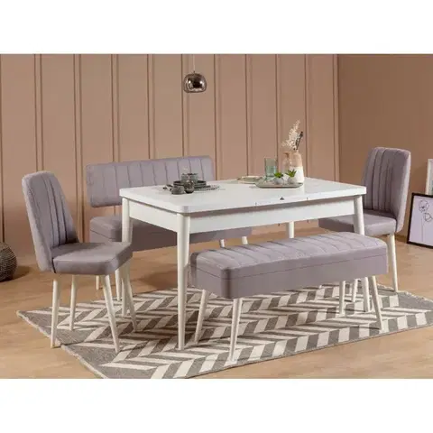 Jedálenské sety Jedálenský set s rozkladacím stolom a stoličkami (5 kusov) Vina 0701 - 4 - White, Grey