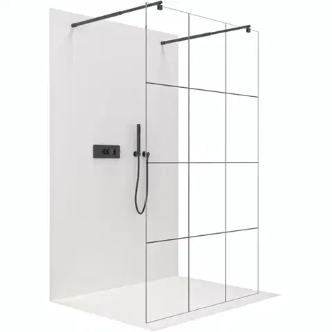 Sprchové dvere CERANO - Sprchová zástena Walk-in Onyx Duo Ľ/P - 8 mm - okrúhla vzpera - čierna matná, industriálne sklo - 90x200 CER-8050BD2156