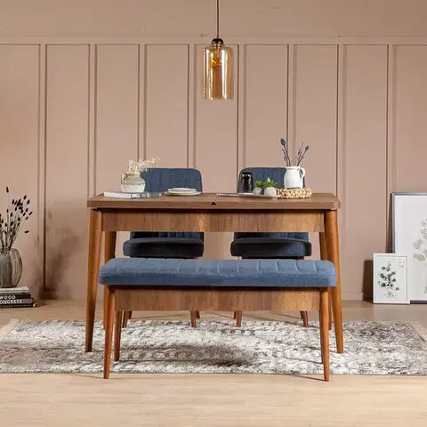 Jedálenské sety Jedálenský set s rozkladacím stolom a stoličkami (4 kusy) Vina 1048 - Dark Blue, Walnut