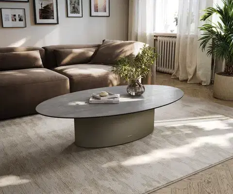 Konferenčné stolíky DELIFE Konferenčný stolík Edge oválny 140×80 cm keramika betónová sivá Casilda titánová farba