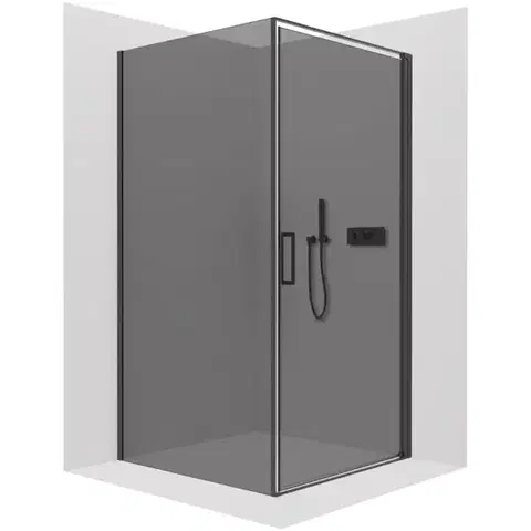 Sprchovacie kúty CERANO - Sprchovací kút Porte Ľ/P - 8 mm - čierna matná, grafitové sklo - 90x100x195 - otočný CER-8050BD7492