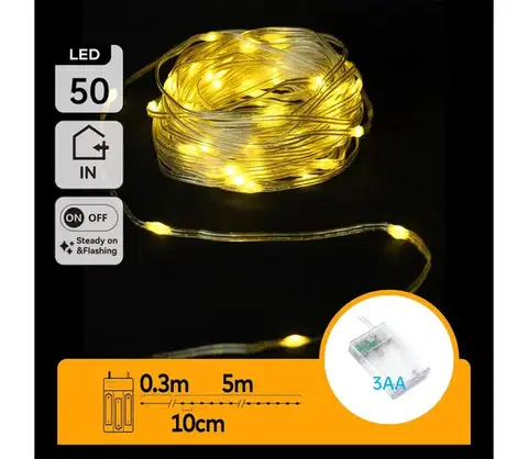 Vianočné dekorácie  B.V.  - LED reťaz 50xLED/3xAA 5,3m teplá biela B10303KP9