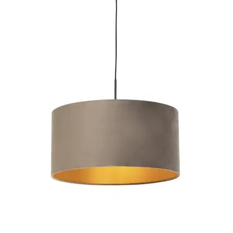 Závesné svietidlá Závesné svietidlo s tienidlom z taupe zamatu so zlatom 50 cm - Combi