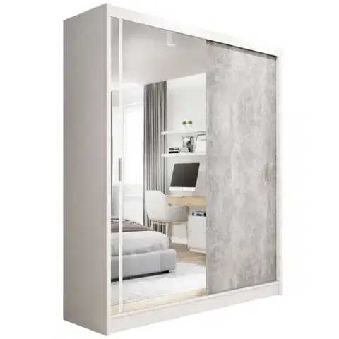 Šatníkové skrine Skriňa Stone 203 biela/betón