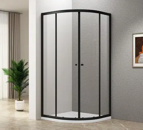 Sprchovacie kúty AQUALINE - ARLETA BLACK štvrťkruhový sprchovacia zástena 800x800, číre sklo BLS800