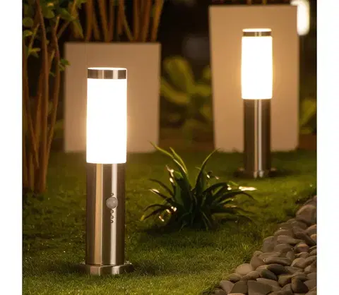 Záhradné lampy Brilagi - Vonkajšia lampa so senzorom NOVA 1xE27/15W/230V 40 cm IP44 matný chróm FG-KH142PSH-40-SEN-SIL