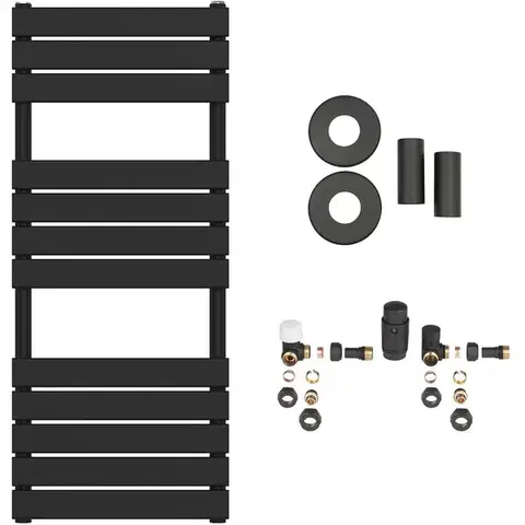 Doplnky do kúpeľne CERANO - Kúpeľňový radiátorový set Claude - ústredné vykurovanie - bočné pripojenie - 575W - čierna matná - 1200x500 mm CER-663313