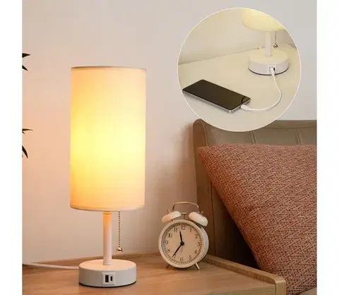 Lampy BRILAGI - Stolná lampa s USB portom TABLON 1xE27/25W/230V biela/krémová BRI593
