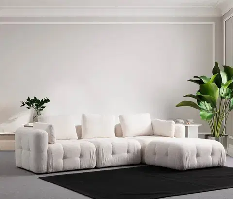 Sedacie súpravy Rohová sedacia súprava / Rohová pohovka Amaris 3 Seater With Pouffe - White