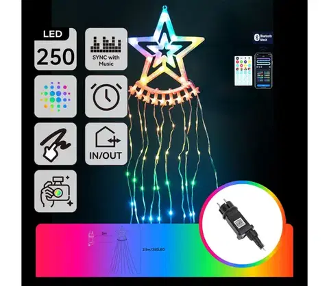 Vianočné dekorácie  B.V.  - LED RGBICW Exteriérová vianočná dekorácia 250xLED/230V 2,5m IP44 + diaľkové ovládanie S104033VR