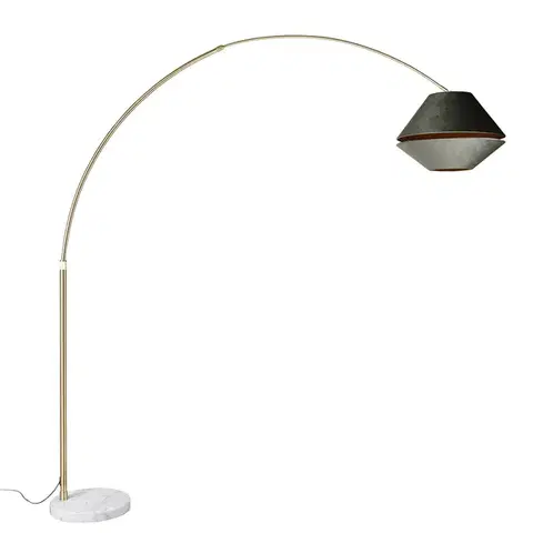 Oblúkové lampy Mosadzná oblúková lampa s bielym a dvojitým zamatovým tienidlom zelená - XXL