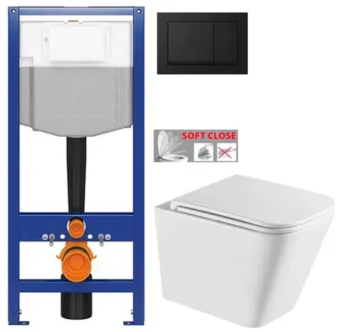 Závesné wc sety CERSANIT predstenový inštalačný systém s čiernym tlačidlom K97-0574 + WC INVENA FLORINA /VÍROVÉ SPLACH/ WITH SOFT  se sedlem RIMLESS K97-526 0574 FL1