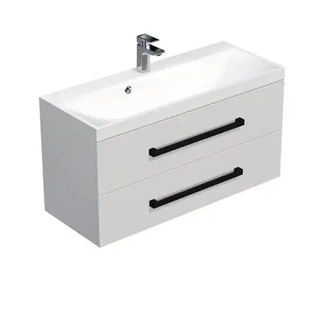 Kúpeľňový nábytok Kúpeľňová skrinka s čiernou úchytkou a umývadlom SAT Cube Way 100x53x40 cm biela lesk lesk/mat CUBE2C100ZBL CUBE2C100ZBL