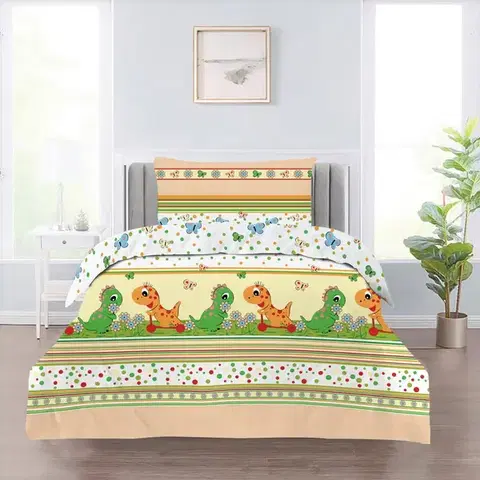 Detské obliečky Obliečky bavlnené Dino TiaHome - 1x Vankúš 90x70cm, 1x Paplón 140x200cm
