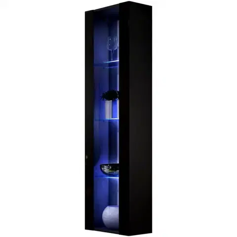 Vitríny v podkrovnom štýle Vitrína Fly 41+Sklo čierna+LED